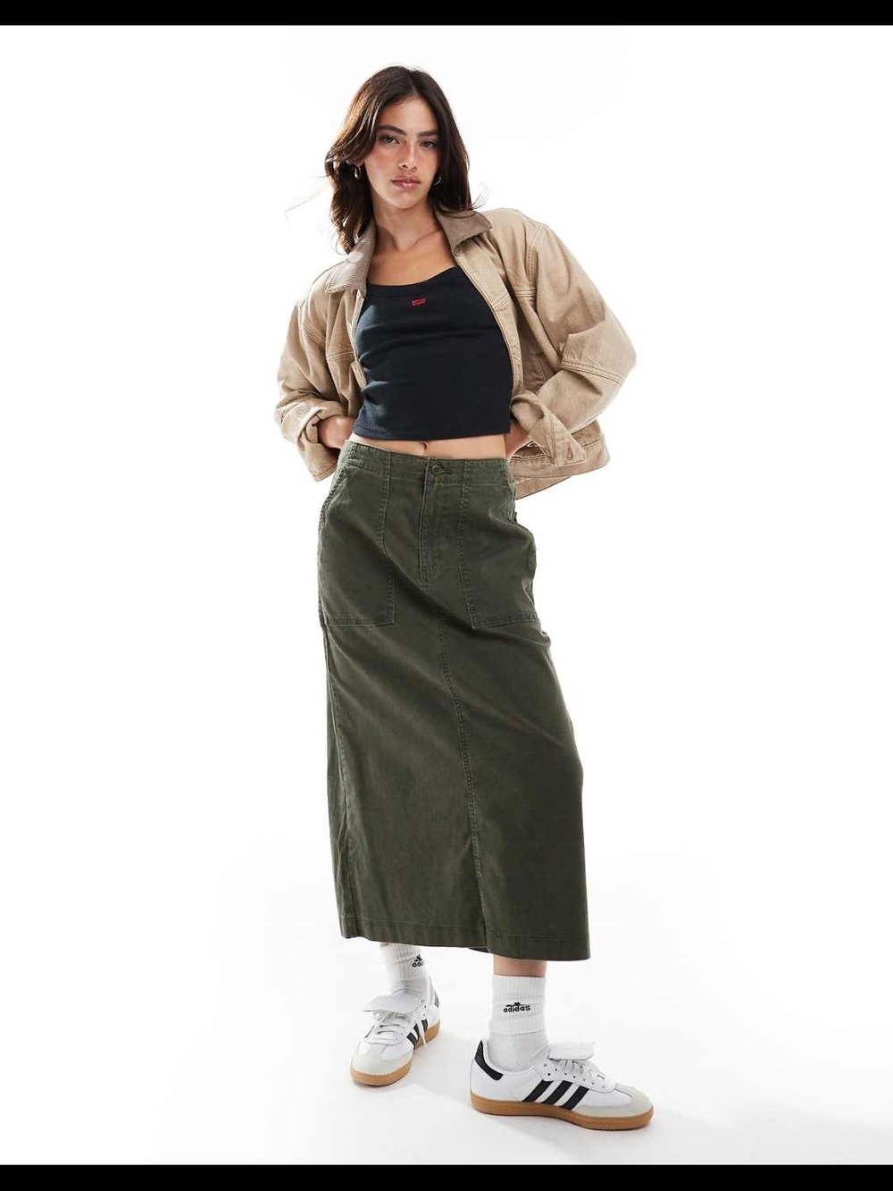 Levi's Surplus Canvas Olive Green Utility Pocket Maxi Skirt
